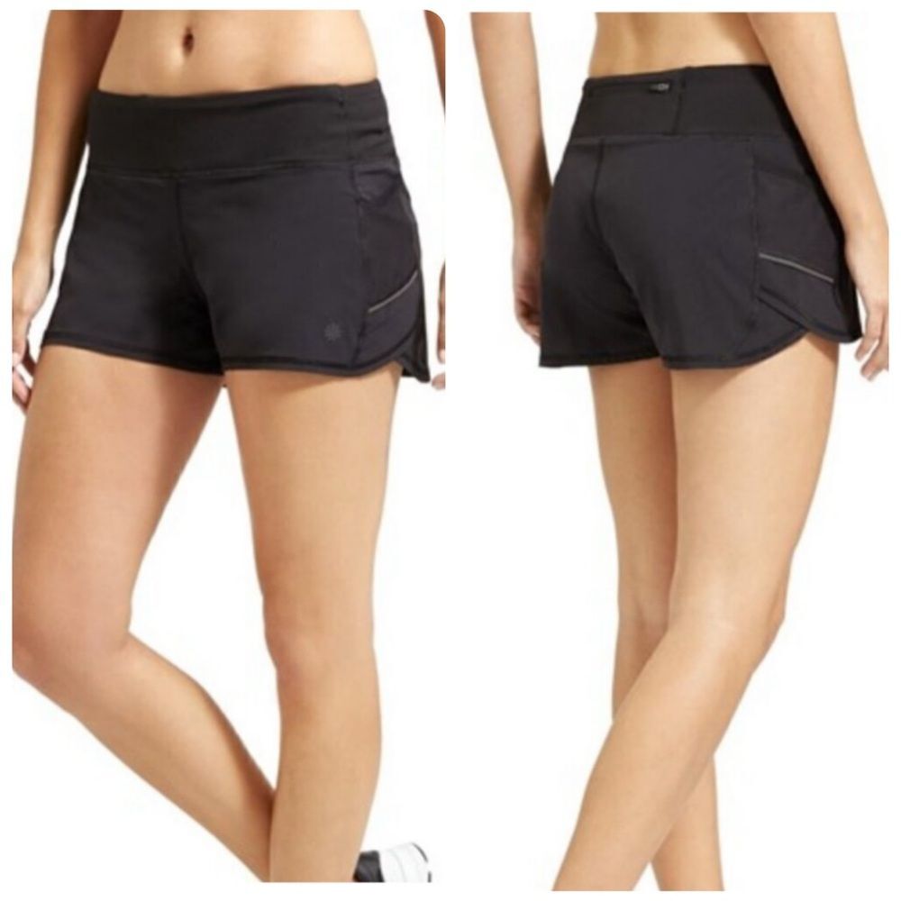Athleta Ready Set Go Mid Rise Running Activewear Shorts in Black | Medium